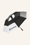 Doppelter Regenschirm von TaylorMade mit zwei schützenden Dächern, stabiler Griff und wasserdichtes Material, ideal bei Regen.