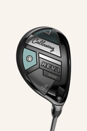 Callaway REVA RISE Hybrid Golfschläger mit schwarzem Griff und silbernem Schlägerkopf, ideal für präzises Spiel.
