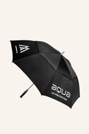 Großer Big Max AQUA UV Schirm mit wasserabweisendem Stoff und UV-Schutz, geöffnet und im Einsatz gegen Sonnen- und Regenschauer.