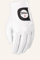 Weiße Titleist Golfhandschuhe für Spieler, geformt für komfortablen Griff und bessere Kontrolle beim Golfspiel.