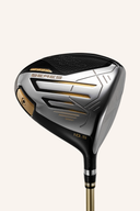Honma Beres 09 3-Sterne Driver, silberner Golfschläger mit schwarzem Griff, Nahaufnahme des Schlägerkopfs