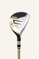 Honma Beres 09 Hybrid Golfschläger, modernes Design, schwarzer Schaft und weiße Schlagfläche, klar sichtbar auf dem Bild.