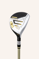 Honma Beres 09 Hybrid Golfschläger, modernes Design, schwarzer Schaft und weiße Schlagfläche, klar sichtbar auf dem Bild.
