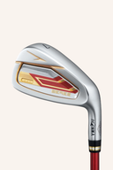 Honma Beres 09 Eisensatz, Damen-Eisensatz mit drei Sternen, zeigt die Golfclubs mit hochwertigem Design und gepflegtem Finish.