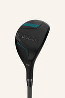 Wilson DynaPower Hybrid Damen-Schläger, Nahaufnahme des Schlägerkopfs mit Griff und Saiten.
