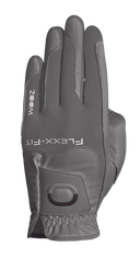 Zoom Hybrid Golfhandschuhe aus schwarzem Leder mit gestepptem Design und Hybrid-Logo auf der Handfläche.