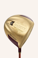 Majesty Prestigio XII Driver, rechte Hand, Golfschläger mit Holz-Design und schwarzem Griff, auf weißem Hintergrund.