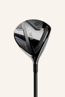 TaylorMade Qi10 Fairwayholz mit schwarzem Schlägerkopf und grünem Griff, für präzise Abschläge im Golf.