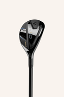 TaylorMade Qi10 Rescue Hybrid Golfschläger, modernes Design, schwarzes und silbernes Finish, detaillierte Schlagfläche.