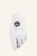 Golfhandschuh von TaylorMade, Tour Preferred Modell, aus weichem Material, zeigt die Hand mit gesticktem Logo und strapazierfähiger Oberfläche.