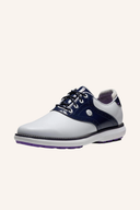 Traditions Golfschuhe von Footjoy, schwarze Golf-Schuhe mit Schnürung und eleganter Lederoptik, auf weißem Hintergrund.