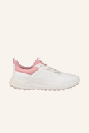 Ecco Golf Core Gradient Golfschuhe in Grau mit weißen Sohlen und atmungsaktivem Obermaterial, ideal für das Golfspiel.