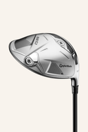 Silberner TaylorMade Qi 35 Driver aus der Designer Series, seitliche Ansicht mit Schlägerkopf und Griff.