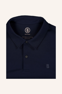 Dunkelblau Performance-Cotton Poloshirt von Bogner mit Regular Fit, Detail-Ansicht des Kragens, der Knöpfe und des Branding-Logos