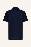 Dunkelnavyblaues Poloshirt mit kurzen Ärmeln und Kragen, Rückansicht auf neutralem Hintergrund