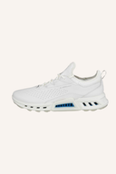 Ecco Biom C4 Golfschuhe in schwarzem Leder mit grünem Akzent, flexible Sohle und atmungsaktives Design für Golfspieler.