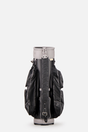 Zeller Golfbags KingSize Cartbag auf einem Golfwagen, mit mehreren Stauraumfächern und robustem Design.