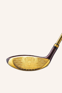 Majesty Prestigio XIV Fairwayholz, goldener Schläger mit schwarzem Griff und eleganter Optik für Golfschläger.