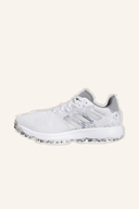 Adidas S2G SL 23 Golfschuhe aus schwarzem Leder mit weißen Akzenten, bequeme und stabile Golfschuhe für Damen.