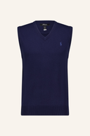Ralph Lauren RLX Pullover-Weste aus weicher Baumwolle, dunkle Farbe, detailreiche Strickmuster, stilvoll und bequem.