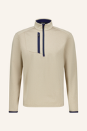 Ralph Lauren Strickpullover mit halbem Reißverschluss, bequem und stilvoll, in einer neutralen Farbe, auf einem weißen Hintergrund.