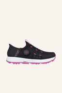 Skechers Elite 5 Slip-In Golfschuhe in Schwarz mit bequemer Passform und rutschfester Sohle, ideal für Golfspieler.