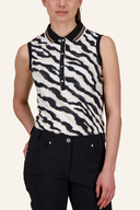 Ärmelloses Zebra Poloshirt von Golfers Paradise, schwarzes und weißes Zebra-Muster, T-Shirt für Damen, Nahaufnahme