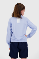 Adidas Junior Fullzip Jacke aus weichem Material, in Blau mit Kapuze und Reißverschluss, bequem und sportlich.