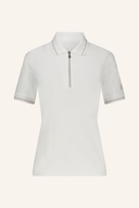 Bogner CAYLEE Poloshirt aus T-Shirts, blau mit Knopfleiste und Logo-Details, auf einem weißen Hintergrund.