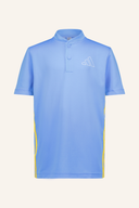 Adidas Heat.Rdy Sport Polo Kragen, leichtes atmungsaktives Polo für sportliche Aktivitäten, in weiß mit blauen Akzenten.