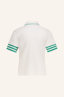 Adidas 3-Stripes Poloshirt in einfarbigem Design, mit Kragen und Knopfleiste aus Baumwolle, auf weißem Hintergrund.
