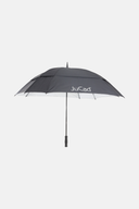 Quadratischer schwarzer JuCad Golfschirm, winddicht mit Stift, ideal für den Schutz bei Regen und Wind beim Golf.