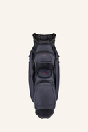 Sun Mountain H2NO Staff Cartbag, wasserdichter Golftasche mit mehreren Fächern und stabilen Griffe, auf Golfwagen platziert.