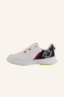 Footjoy Fuel Junior Golfschuhe in Weiß mit schwarzer Sohle, bequeme Golfschuhe für Kinder, leichter Griff und Stabilität.