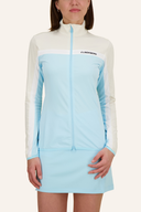 J. Lindeberg Janice Mid Layer Jacke, atmungsaktive Midlayer-Jacke in dunkler Farbe mit Reißverschluss und Steppnähten.
