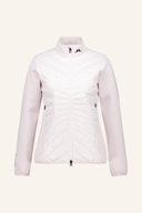 J. Lindeberg Madde Quilt Hybrid Jacke, schwarze isolierte Jacke mit Steppdetails und Kapuze, für kaltes Wetter.