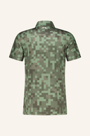 Dario Tour Print Poloshirt von J. Lindeberg, grünes Polo mit Printmuster, kurze Ärmel, sportlicher Stil, frontale Ansicht