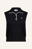 J. Lindeberg Becca Strick-Polo, elegantes T-Shirt aus weichem Material, in neutralem Farbton, detailreiche Knopfleiste sichtbar