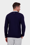 Heller J. Lindeberg Lymann gestrickter Pullover, weicher Baumwollpullover mit Rippstrickmuster, Nahaufnahme des Textilmaterials