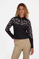 Dunkelblaues Bondy Langarm Polo von Daily Sports, gewebtes Poloshirt mit Kragen und Knopfleiste, Nahaufnahme, frontale Ansicht