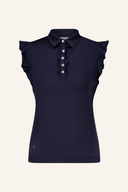 Hellblaues Frill SL Poloshirt von Daily Sports, kurze Ärmel, Knopfleiste und Rüschen-Details, casual für Damen
