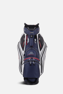Großer Big Max Dri Lite Sport 2 Cartbag mit mehreren Fächern und stabilen Tragegriffen auf einem Golfwagen.