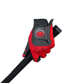 Golfhandschuhe von Zoom mit aqua-control-Beschichtung, sichtbar in hellem Blau mit Druckmuster, für besseren Griff beim Golfspielen.