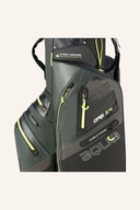 Großer Big Max AQUA Silencio 4 Cartbag mit blauer Seite und Druck, ideal für Golfer, auf weißem Hintergrund.