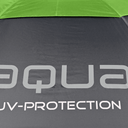 Nahaufnahme des Aquamarinfarbenen UV-Sonnenschirms von Big Max mit wasserdichtem Stoff und Sonnenschutzfunktion.