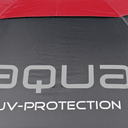 Nahaufnahme des AQUA UV Sonnenschirms von Big Max mit aqua-UV-Print, zeigt Stoff und Rahmenstruktur.