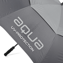 Aqua UV Sonnenschirm von Big Max mit wasserabweisendem Stoff und Wasserdrops-Design, im geöffneten Zustand sichtbar