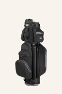 Bennington Select 360° QO 9 Cartbag mit mehreren Fächern und stabilem Griff, geeignet für Golfausrüstung, in Schwarz.