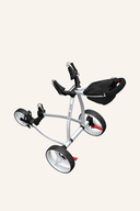 Großer Max Blade IP 2 Trolley mit schwarzem Oberteil und Druckmuster, leicht und langlebig für Golfausrüstung.