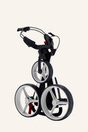 Manueller Trolley Blade Trio von Big Max, zusammengeklappt, mit gedrucktem Design, ideal für Golfspiel und Transport.